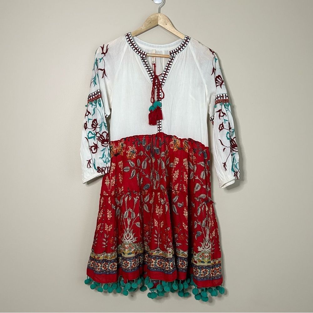 Anthropologie x Raga Colorful Embroidered Long Sleeve Mini Dress Size Small